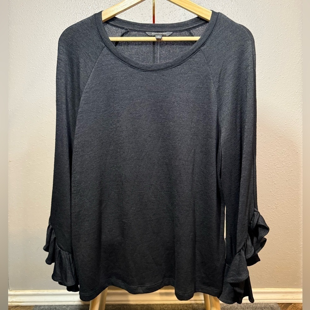 Banana Republic Women's Black Raglan Ruffle 3/4 Sleeve Blouse